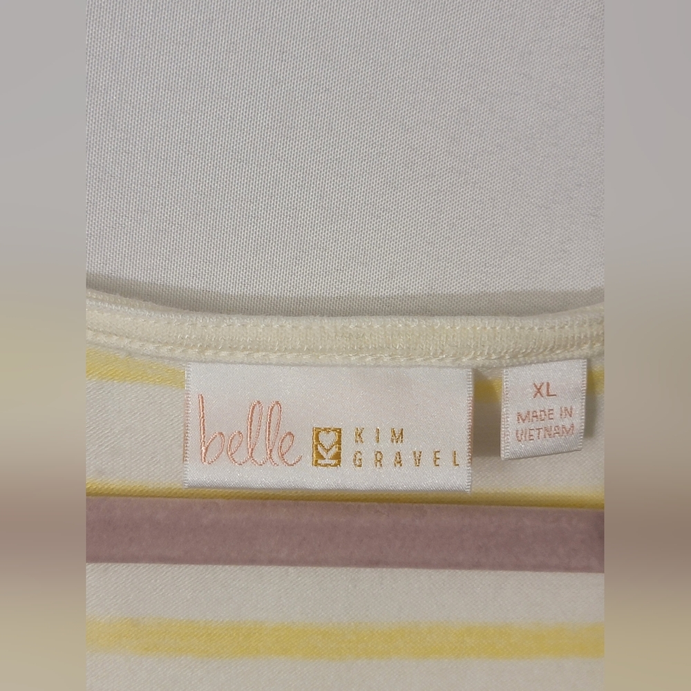 Belle by Kim Gravel Lemon Striped Tee with Side Tie Size XL - Picture 2 of 7